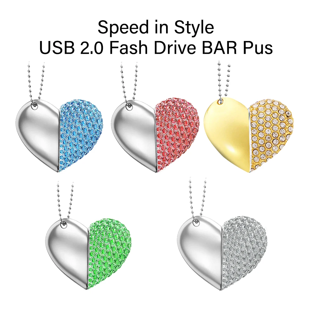 JASTER 인기 상품 크리스탈 하트 모양 USB 2.0 티어드라이브 외장 저장장치 4GB 16GB 32GB 64GB 외장 저장장치