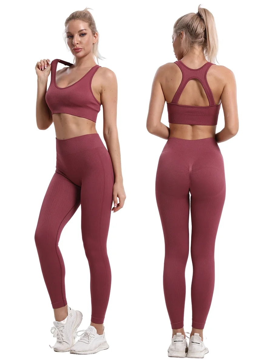 Seamless Ribbed Sports Leggings For Women Push Up High Waist