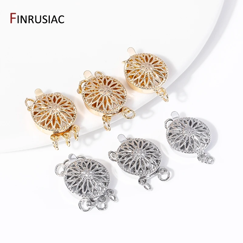 14K 금도금 황동 멀티 스트랜드 레이어링 걸쇠, 꽃 팔찌 목걸이 커넥터 걸쇠, DIY 쥬얼리 제작 액세서리