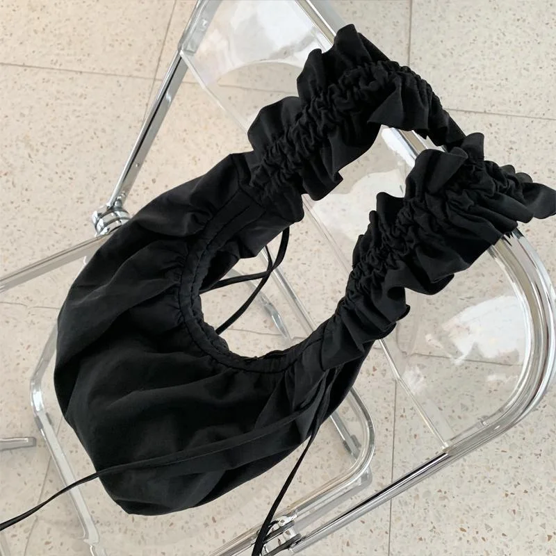 

Versatile Lace Canvas Drawing transparent Bag Crossbody Women's Large Capacity Casual Pleated SingleShoulder jelly purse leather