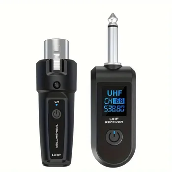 Sistema Microfonico Wireless UHF con Trasmettitore e Ricevitore XLR per Microfono Dinamico, Chitarra, Mixer Audio e Sistema PA