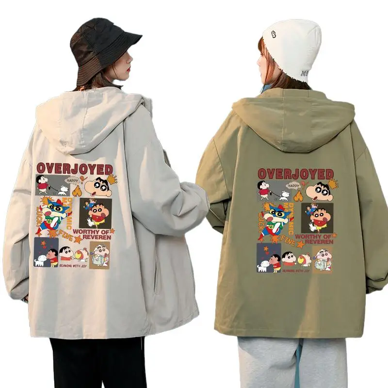 

New Crayon Shinchan Cartoon Cute Jacket Kawaii Autumn Loose Comfortable Girl Heart Printing Hooded Couple Clothes Tops Coat