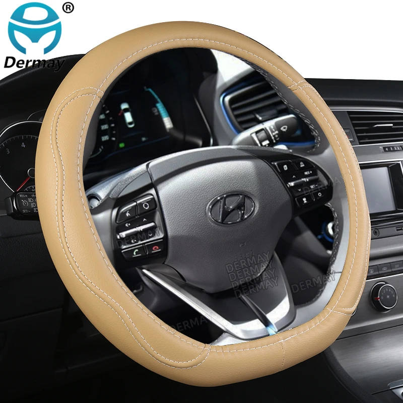 Steering Wheel Cover D Shape PU Leather Car Protector for Hyundai ioniq