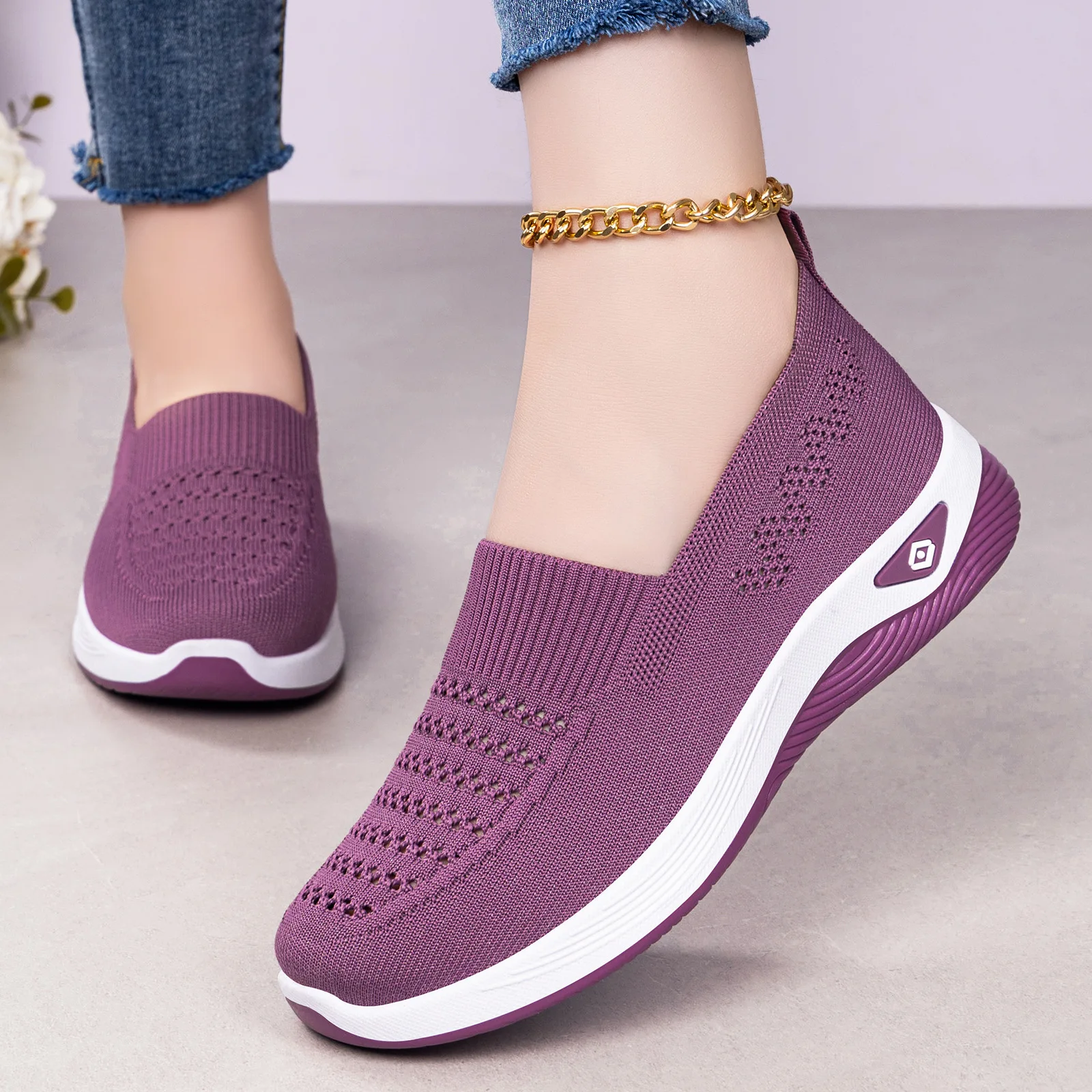 Women's Platform Wedge Slip-On Shoes - Breathable Mesh Flats