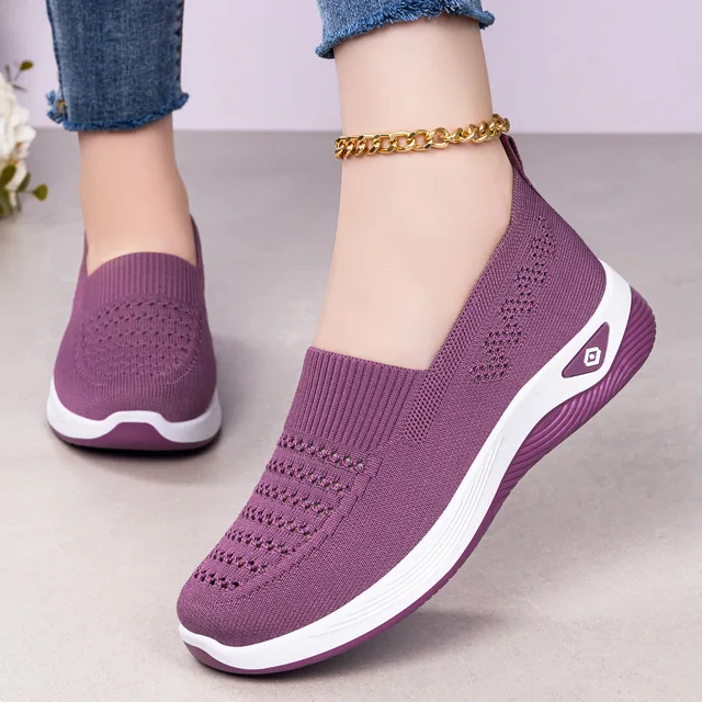 Women's Platform Wedge Slip-On Shoes - Breathable Mesh Flats