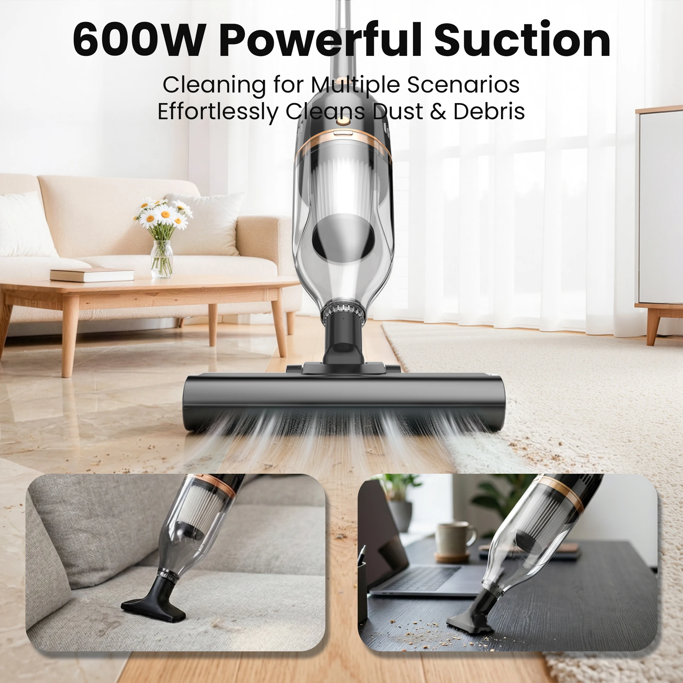 INSE R7 Corded Vacuum Cleaner 600W Powerful Handheld Stick Vacuum 3 in 1 Lightweight Vacuum Cleaners for Carpet Floor Pet Hair 3