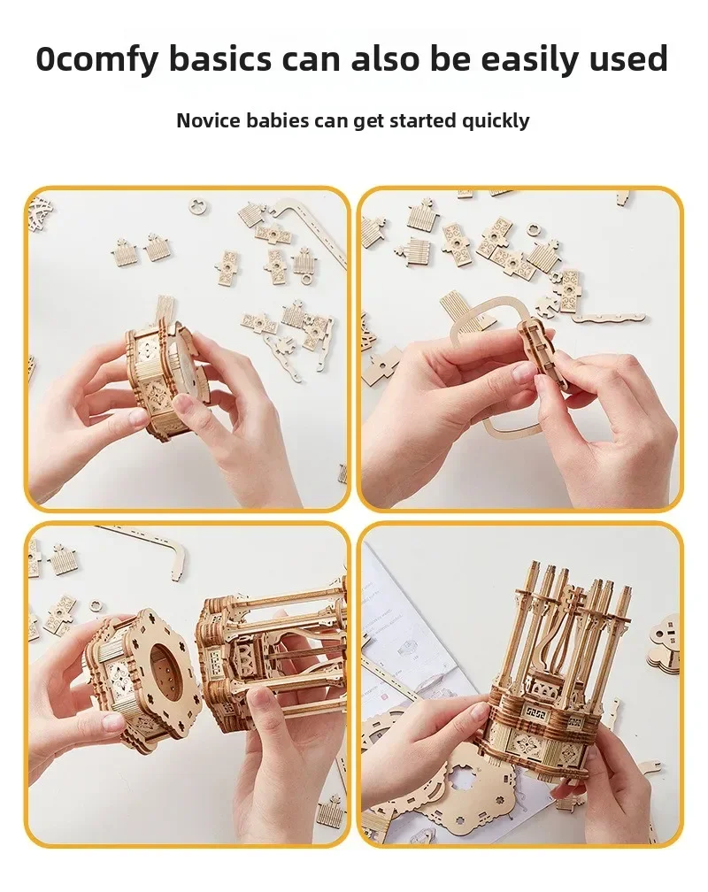 Completed Taj Mahal 3D wooden palace puzzle with LED lights home decoration