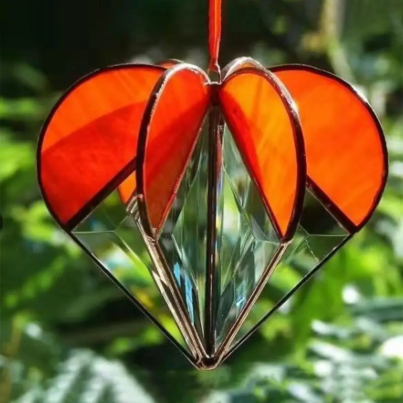 Handmade Stained Heart-shaped Sun catcher Fiberglass Heart Valentine's Decor Ornaments For Bedroom Wedding 3D Handcrafted 6