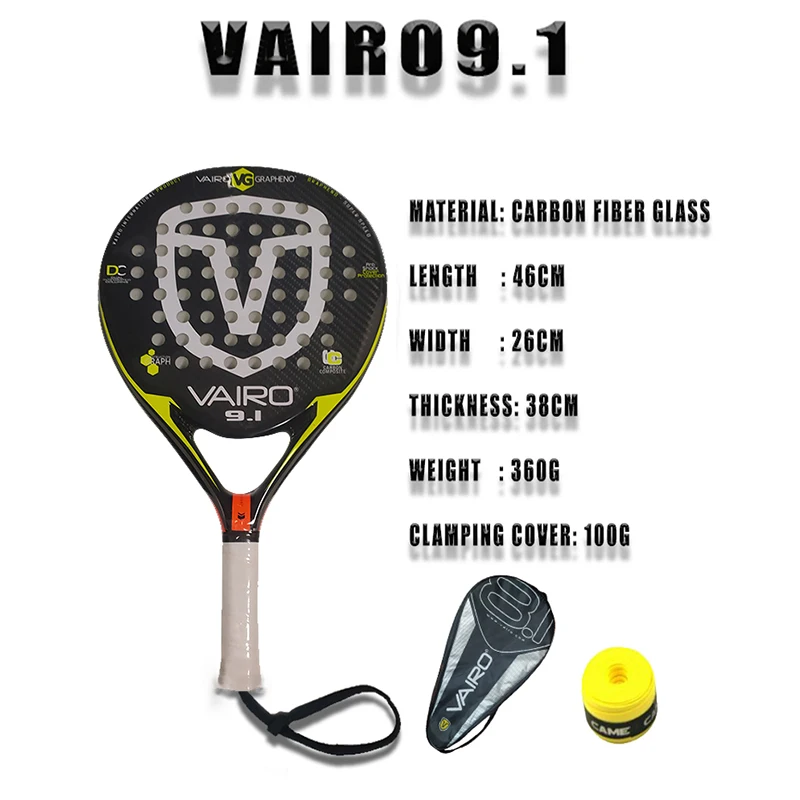 

3K Carbon Fiber Padel Tennis Racket, EVA Soft Face Paddle Racquet, Bag Cover, Sweatband, VAIRO 9.1, Thick 38mm Weight 375g