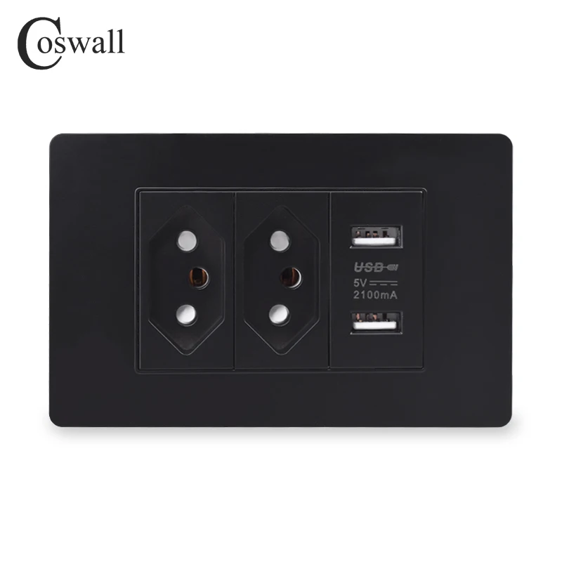 Coswall PC 브라질 표준 20A 전원 브라질 소켓 PD 3.0 20W Type-C 듀얼 USB 고속 충전 콘센트 벽 소켓 118*72mm