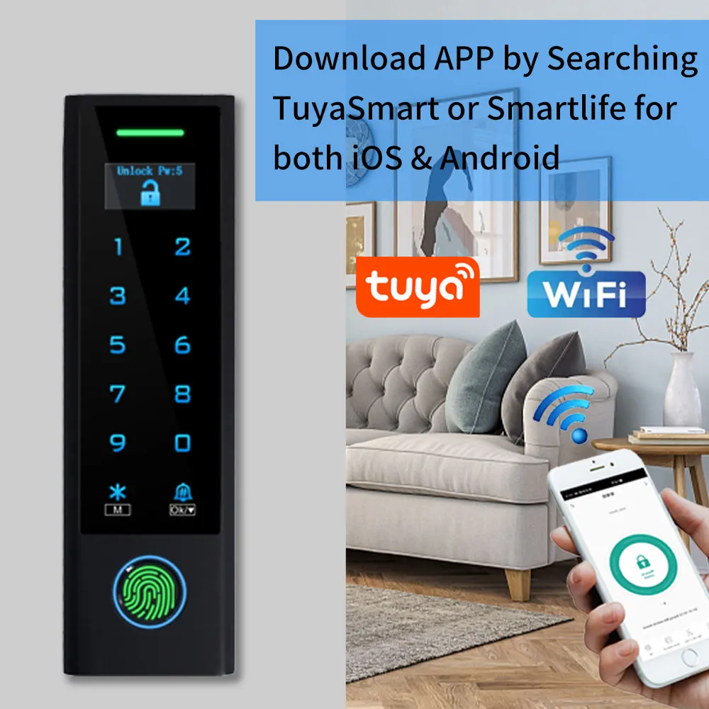 Contrôleur d'accès Wi-Fi étanche Tuya Andrea Fingerprint, clavier RFID autonome, clavier tactile avec LCD, système d'ouverture de porte, 125KHz