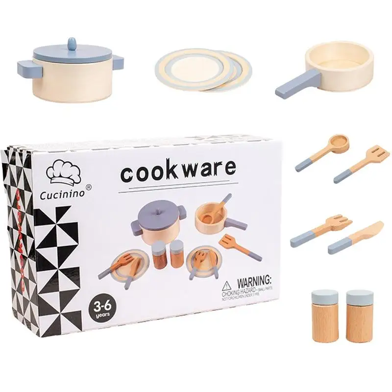 

Christmas Gifts Wooden Montessori Toys Kitchen Toy Set Pots And Pans Kitchen Set For Kids 10 Pieces Wooden Cooking Utensils