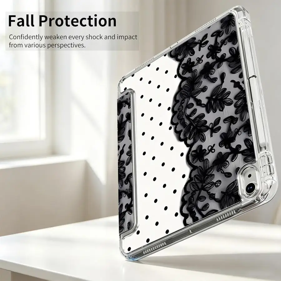 Elegant Black Lace Print Tablet Case with Pen Slot