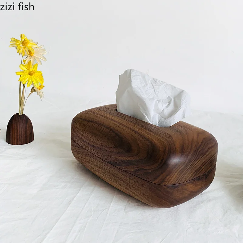 Solid Wood Walnut Tissue Box Bedroom Living Room Home Desktop Finishing Retro Tea Table Desktop Restaurant Tissue Storage Boxes 4