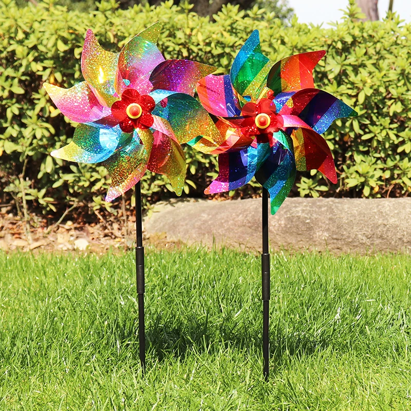 Windmill Bird Repellent 1pc Decoration Bird-Scaring Wind Spinner Children Kids Toys Easy Installation Garden Orchard Protection windmill toys bird repeller pinwheels windmill bird repellent wind spinner garden windmill