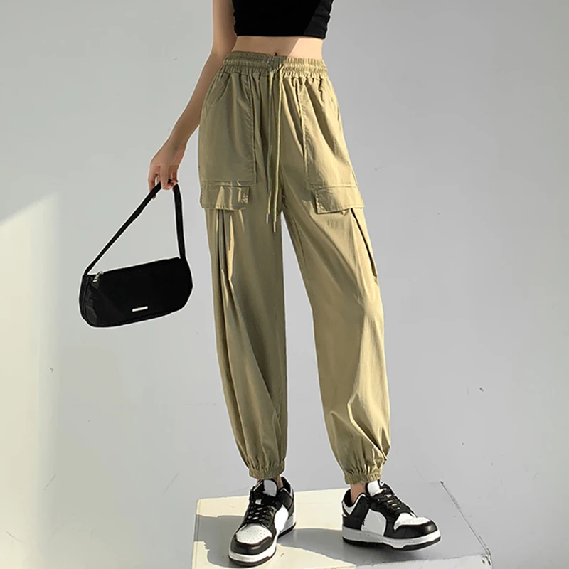 

Rimocy Ice Silk Summer Harem Pants for Women 2023 Solid Loose Thin Casual Trousers Woman Pockets Elastic Waist Sweatpants Mujer