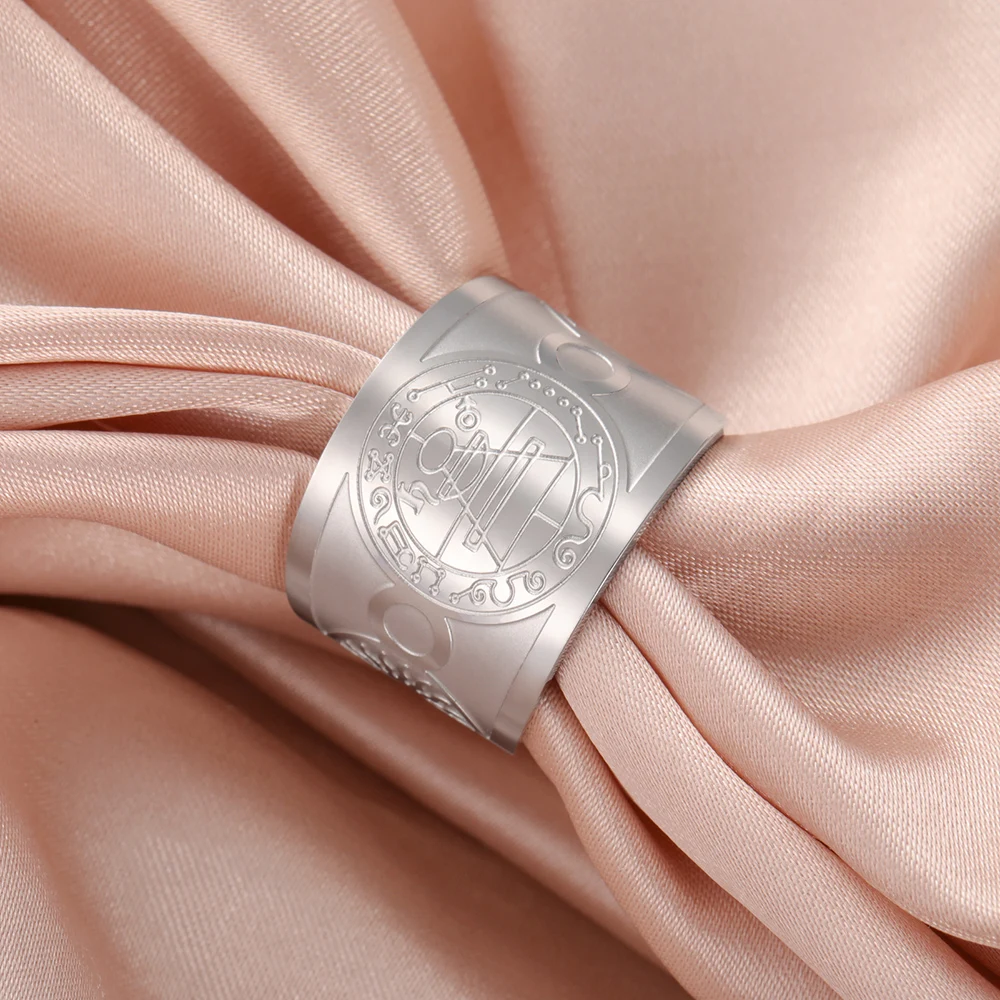 Reichtum Glück Amulett Kabbala verstellbarer Ring Männer Solomon geheime Dichtung Finger Ring Edelstahl Schmuck Wasserdicht Sonne Mond Okkultes Symbol Schutzamulet Edelstahl Ring für Männer Frauen – Detail 15