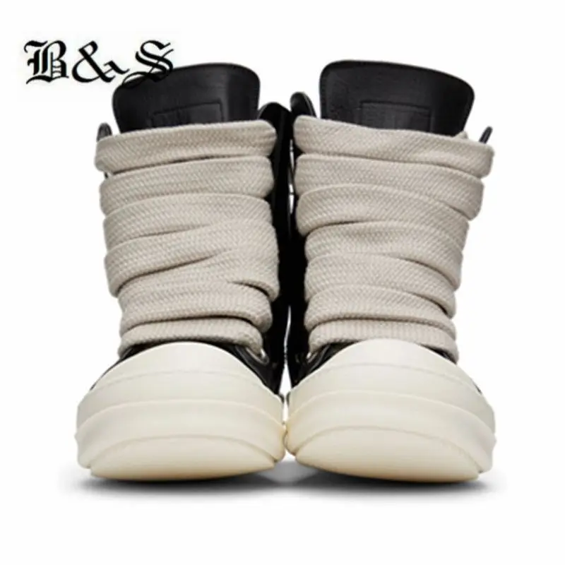 

Black& Street 2022ss X Runner ramones Genuine leather Megalace big wide Shoelace TPU Sole sneakers Boots