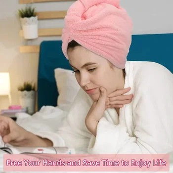 Serviette pour cheveux en microfibre Anti-frisottis, 1 pièce, avec bouton, séchage rapide et Super absorbant 1