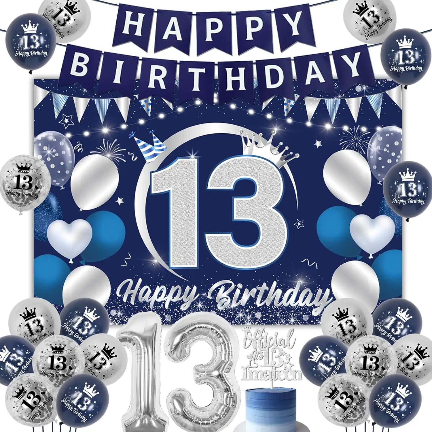 

13th Birthday Party Decor Official Backdrop Banner Its 13 I'm A Teen Cake Topper for Thirteen Years Old Teenager