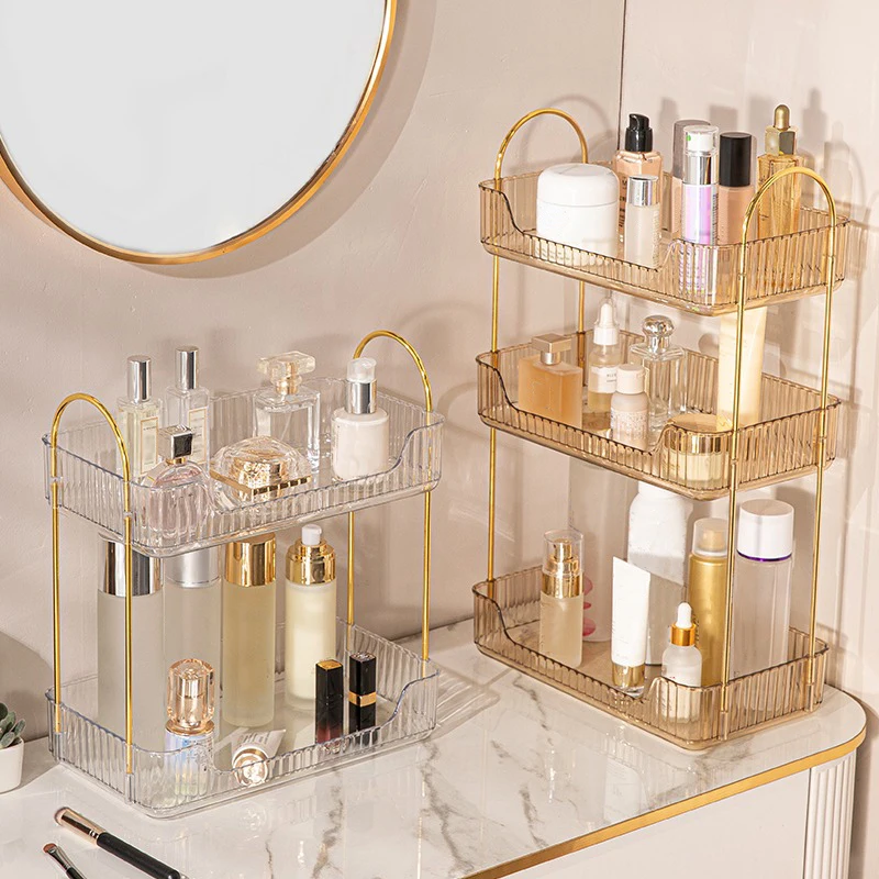 1pcs multilayer rectangular shelf high-quality transparent PET bathroom kitchen shelf cosmetic storage rack 2