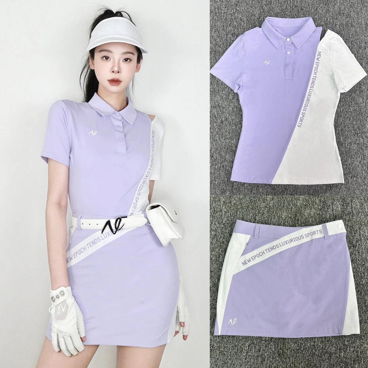 

Golf Women's Top Summer New Breathable Short Sleeve Fashion Slim Fit Sports T-shirt Wrap Hip Skirt Set