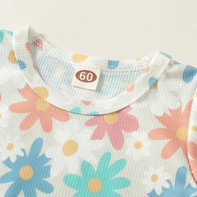 Description Picture 6 of itemBaby Girls Summer Shorts Sets Short Sleeve Floral Print Romper Shorts Headband Sets