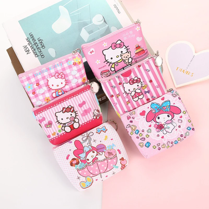 Hello Kitty Purse Coin Purses Cartoon Animals PU Melody Cute Wallet Bag Keychains Storage Bag Sanrio Kuromi Kawaii Mini Pouch