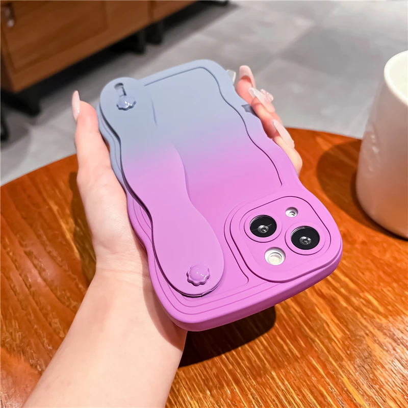 Custodia sfumata in silicone liquido con cinturino da polso Ins per iPhone 13 12 MiNi 11 Pro XS Max XR X 14 Plus Soft Phone_voghion.com