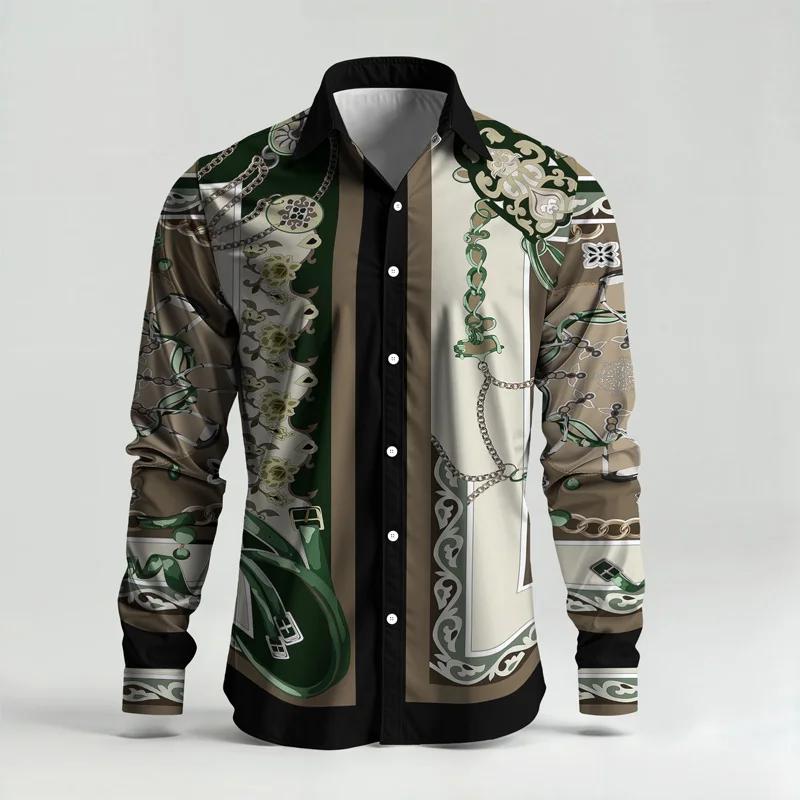 2025 Spring Summer Men Shirt Set Brand Print Fashion Printing Two Piece Set Mens Light Luxury Lightweight Party Long Sleeves_voghion.com
