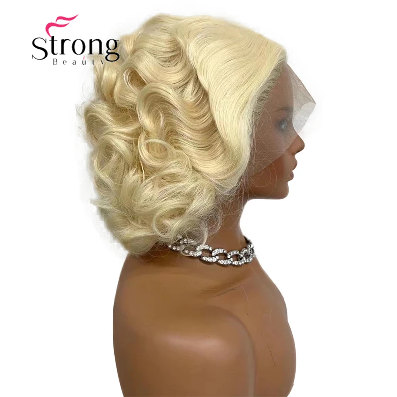 StrongBeauty Short Curly Blonde Front Lace wig Curly synthetic Lace front wigs heat resistant image_1