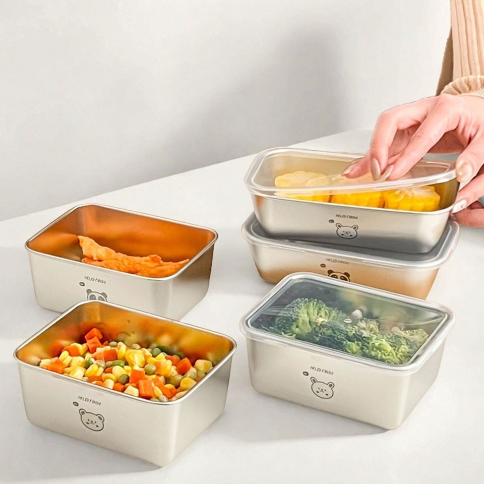 WORTHBUY 304 Stainless Steel Food Container With Lid Sealed Fresh-Keeping Box Kitchen Fridge Food Storage Box Microwave Safe