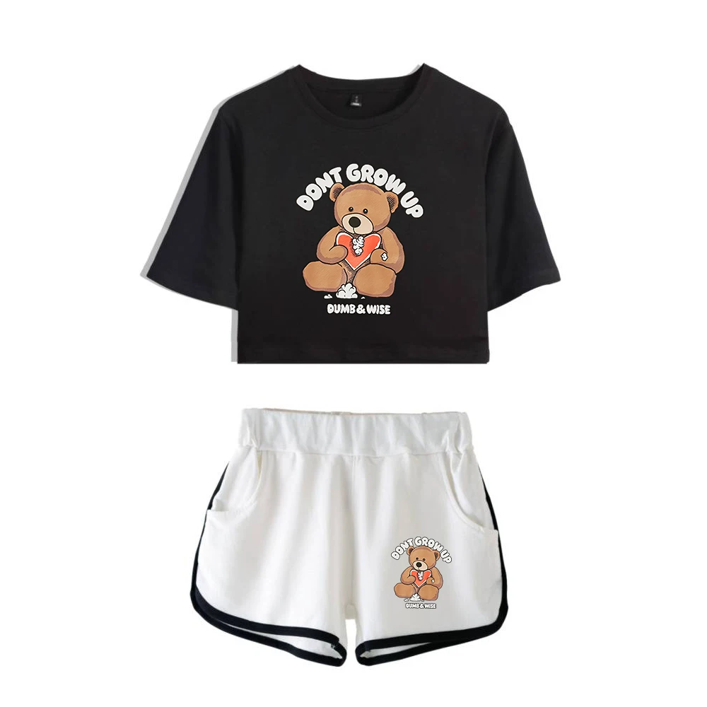 

XPLR Sam and Colby Don't Grow Up Merch Navel Tee Two Piece Set Short Sleeve Cropped Top+Shorts 2023 Casual Style Women's Sets