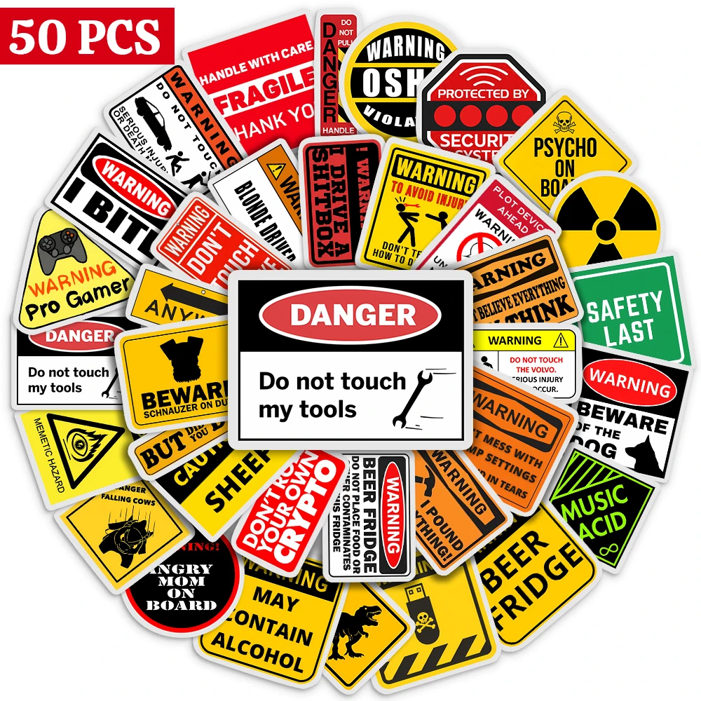 Mixed Cartoon Warning Stickers Danger Banning Diary Laptop Luggage Skateboard Graffiti Decals Kids Toy Aesthetic Graffiti Decals