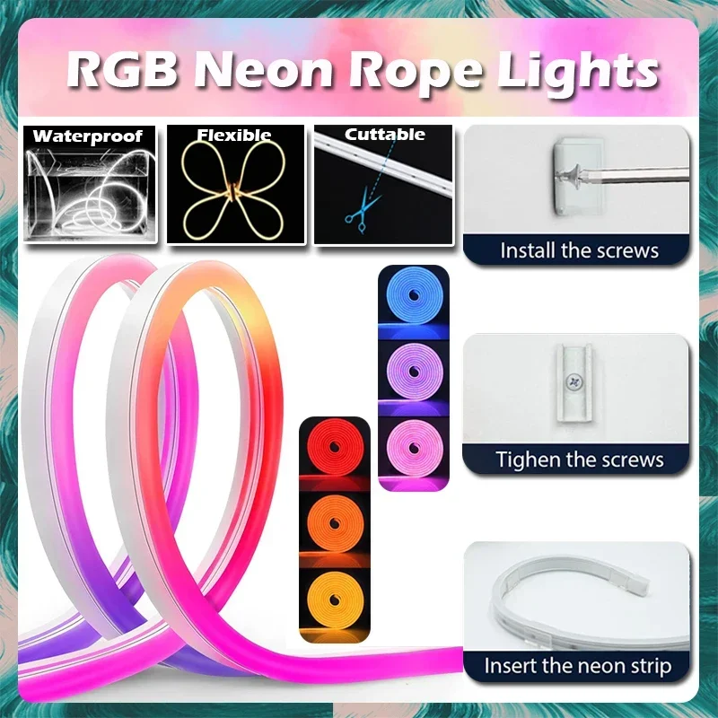 Description Picture 3 of item10M/32.8ft TUYA LED Neon Lights Flexible Neon LED Strip Lights 24v RGB LED Neon Rope Lights Smatlife APP for Bedroom Room