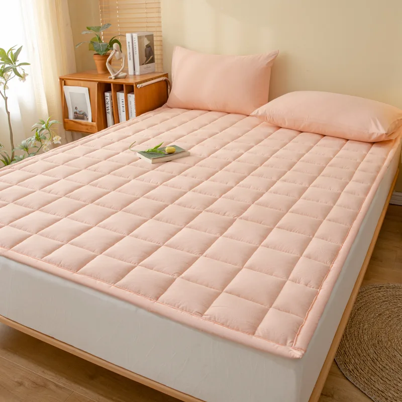 1pc Solid Pink Cotton Mattress Non-Slip Mat Hotel Thin Mattress Protective Pad Student Dormitory Bed Cotton-Padded Breathable