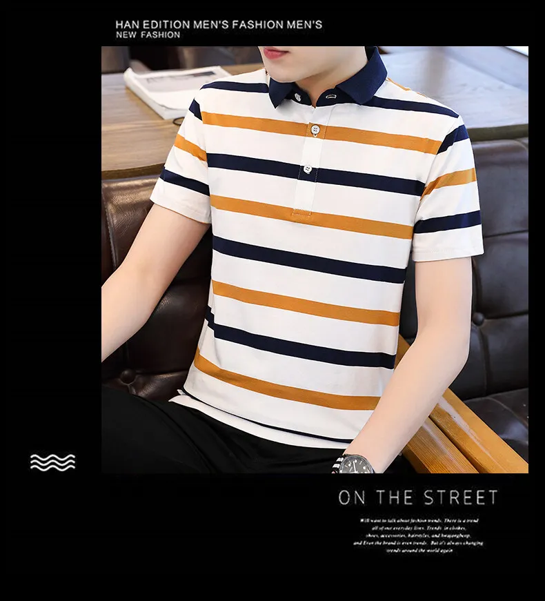 Summer new men's short-sleeved T-shirt striped cotton thin section business lapel men's polo shirt men's models 15 S5df92158d3344a51bafc9fbd4fdf2032Y