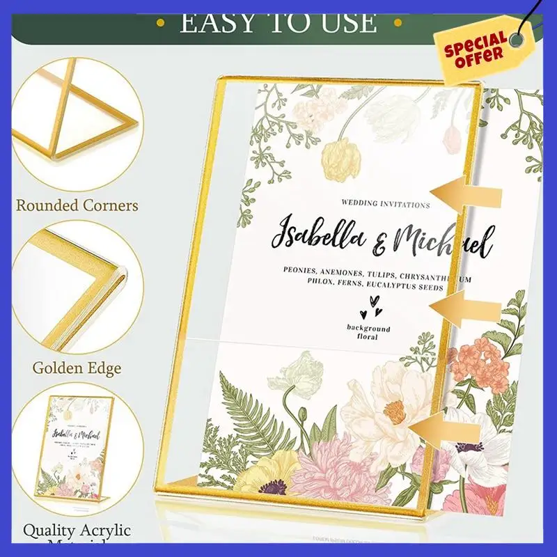 Acrylic Gold Frame, Slanted Back Table Sign Holder For Wedding Table Card Restaurant Signs Photosa01p