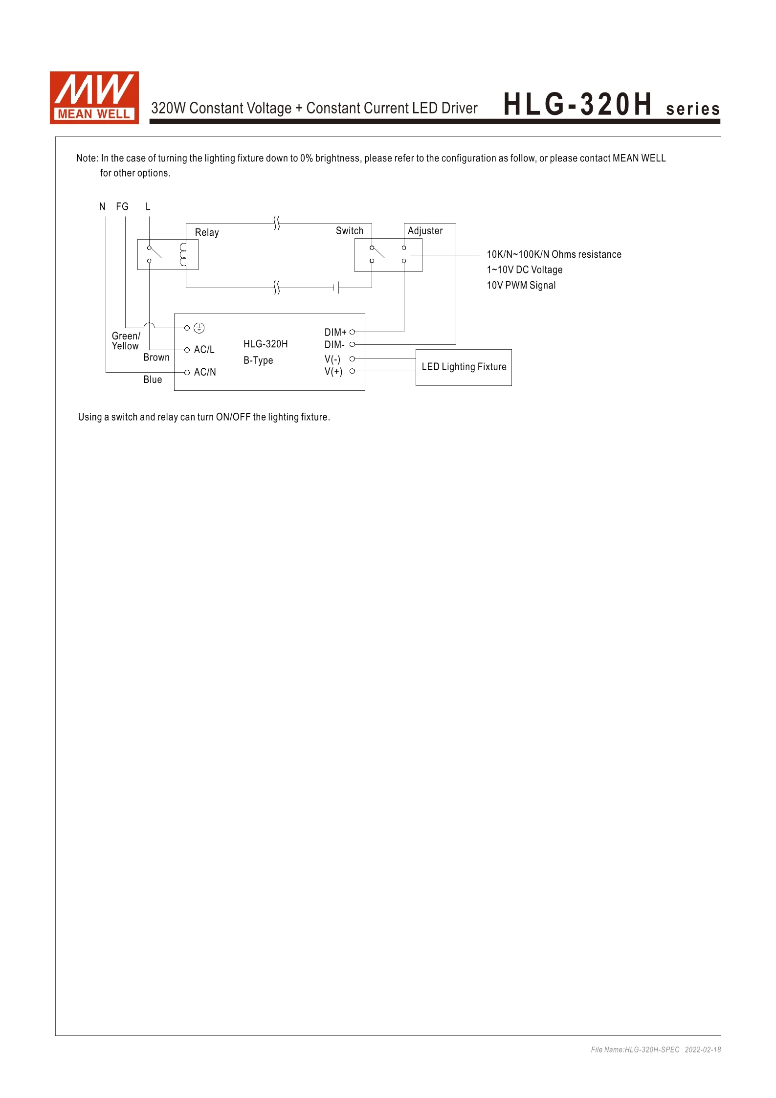 Description Picture 6 of itemMEAN WELL HLG-320H Series DC12V 24V 36V 48V 42V 54V 320W Rain-proof Single Output Adjustable LED Lighting Switching Power Supply