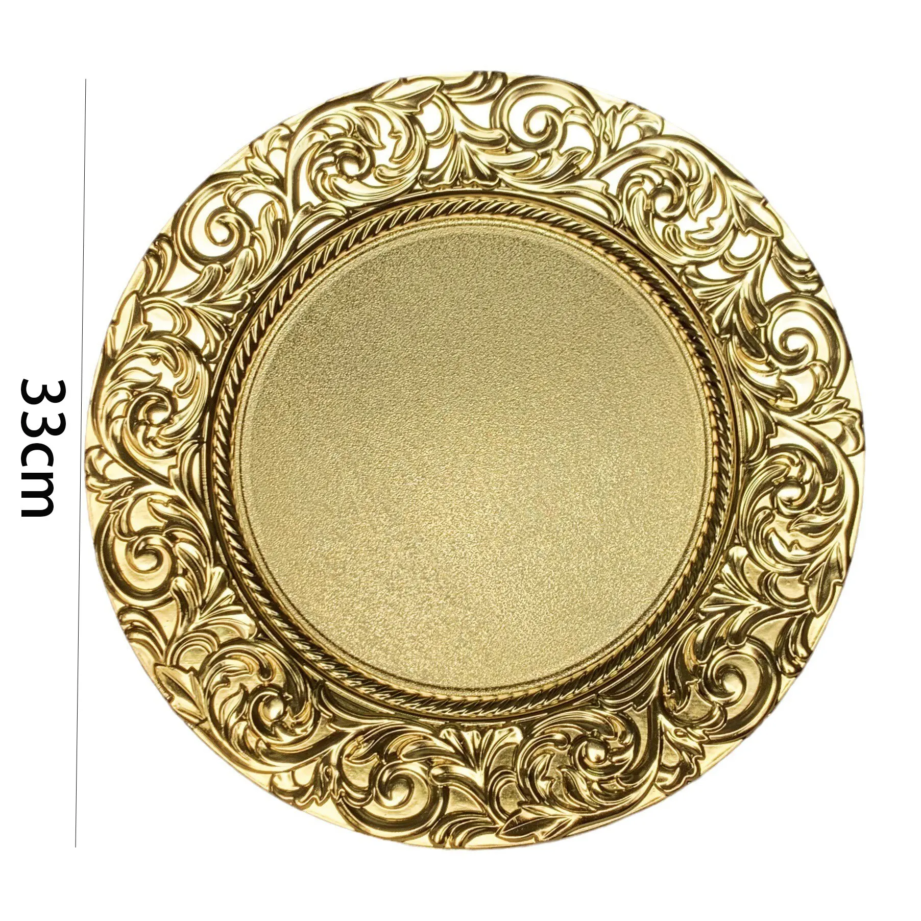Plastic Plates 6pcs Plastic Gold Charger Plates 13" Round Patterned Placemat For Wedding Christmas Decor Table