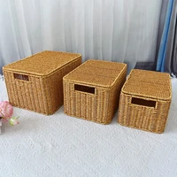 Baskets with Lid Storage Box Cover Closet Organizer Imitation Rattan Baskets  for Clothing Clothes Food  Kitchen  Organizer 2