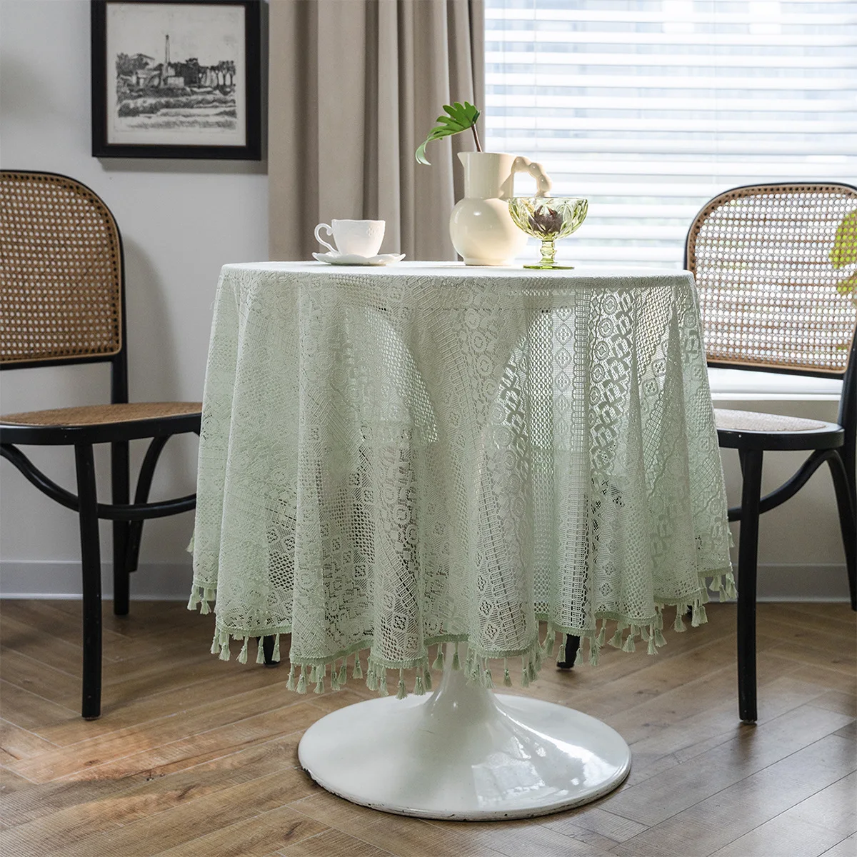 

Hollow Lace Crochet Tablecloth Vintage Embroidered 150cm Round Table Cloth Decor Literary Retro Party Decoration Tea Table Cover