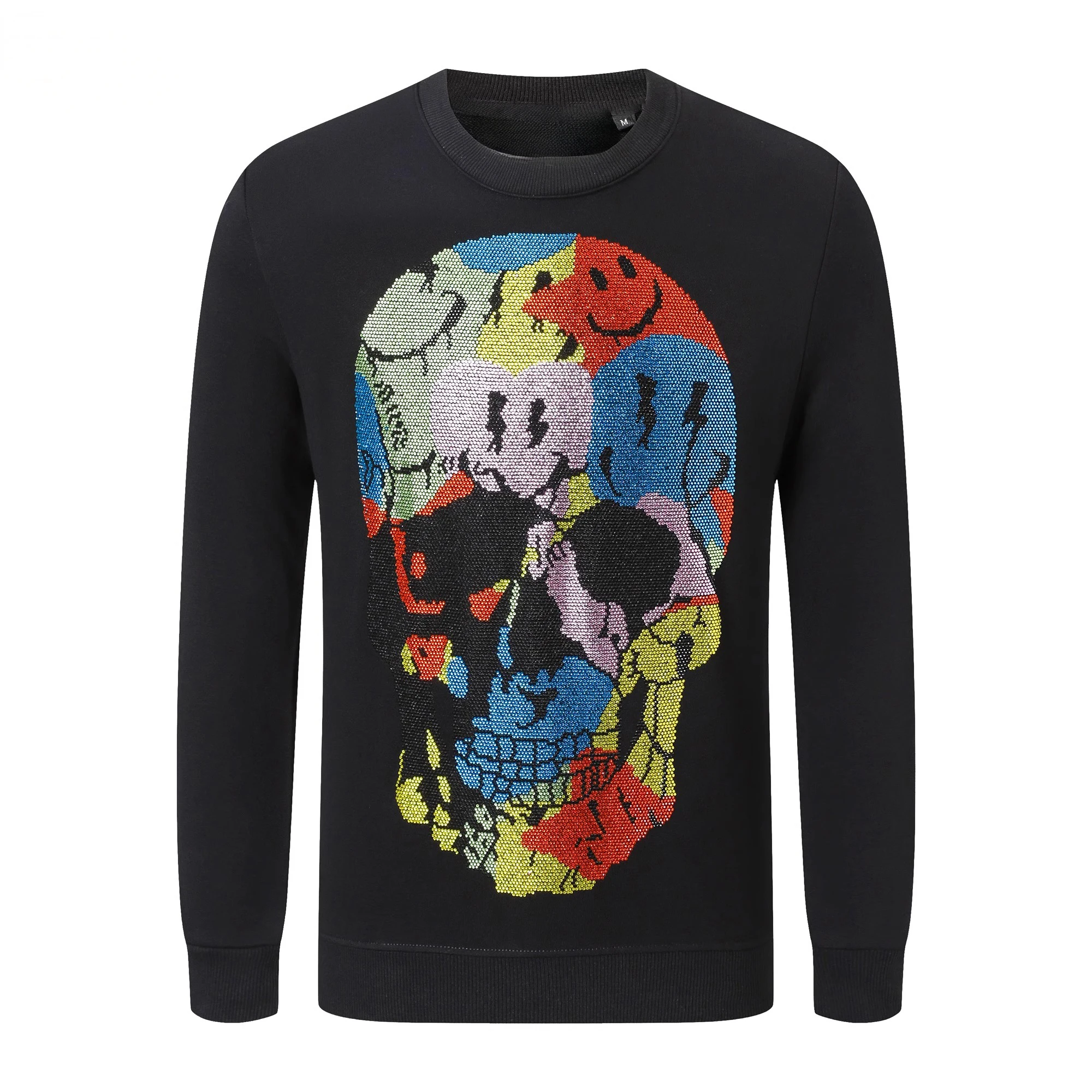 

Men's Hoodie Round Neck Autumn Winter Classical Brand Luxury Pullover Colour Skulls Pattern Rhinestone High Quality Hoodie