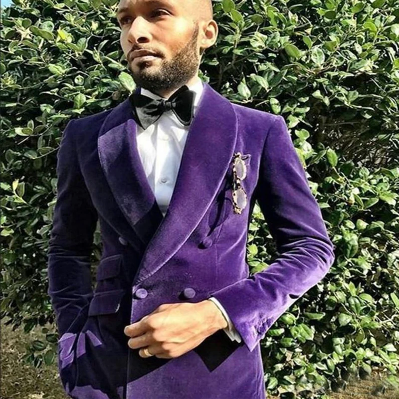 One Piece Formal Suit Jacket for Men Purple Velvet Blazer with Double Breasted Male Fashion Coat for Wedding Tuxedo 2022