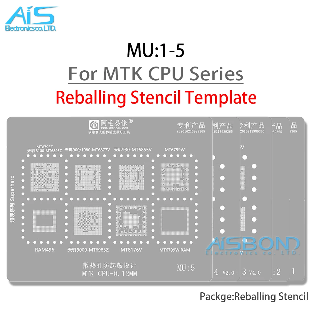 MU 1-5 BGA Reballing Stencil for MTK series CPU MT6895Z MT6877V MT6893Z MT6885Z MT6853Z MT6833V MT6762V MT6771V MT6852 MT6795W phone repair tools phone repair kit