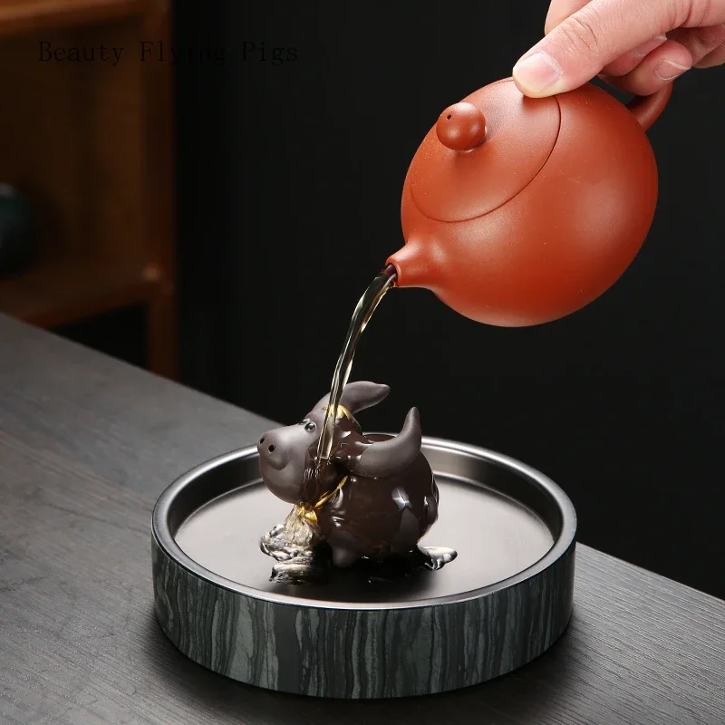 6.5x5.9cm Boutique Purple Sand Zodiac Ox TeaPet Decoration  Play Tea Table Tea Art Accessories Artificial  Animal