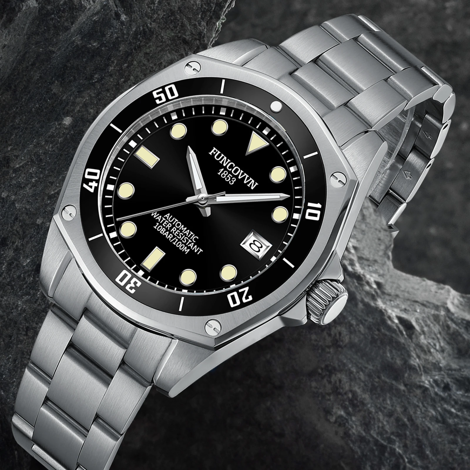 

FUNCOVVN Diver Watches for Men NH35 Automatic Wristwatch 100M Waterproof 42.5MM Sapphire Crystal Big Analog Mechanical Men Watch