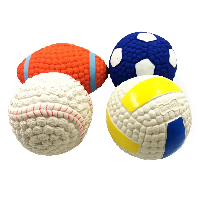 Weiches Haustier ball quietschendes Spielzeug für kleine große Hund Rugby Tennis Volleyball Fußball Latex Zahn reinigung Trainings spielzeug – Detail 5