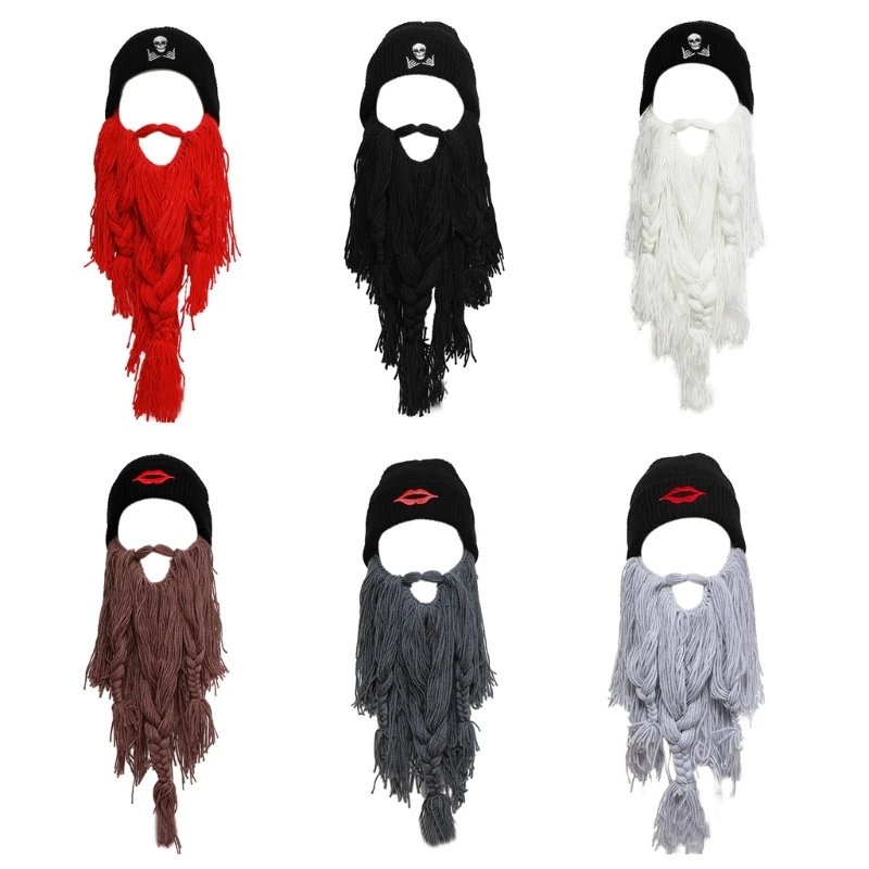 

Carnival Knit Beard Hat for Teenagers Cosplay Theater Performances Hat Windproof DXAA