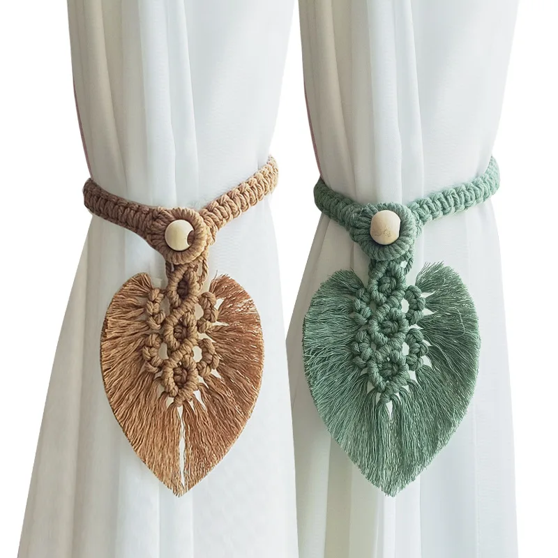 Handmade Curtain Tiebacks Macrame Tassel Leaf Shaped Curtain Holdback Braided Tie Back Holder Bohemian Home Decoration 1/2PCs